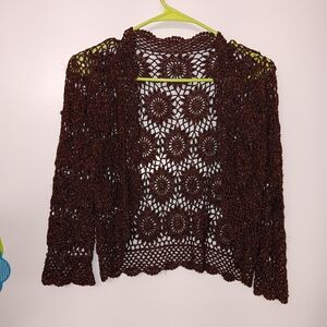 Elegant Brown Crochet Women Sweater